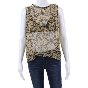 Designer Womens Silk Sheer Abstract Printed Bralette and Vest Set Brown Size 4